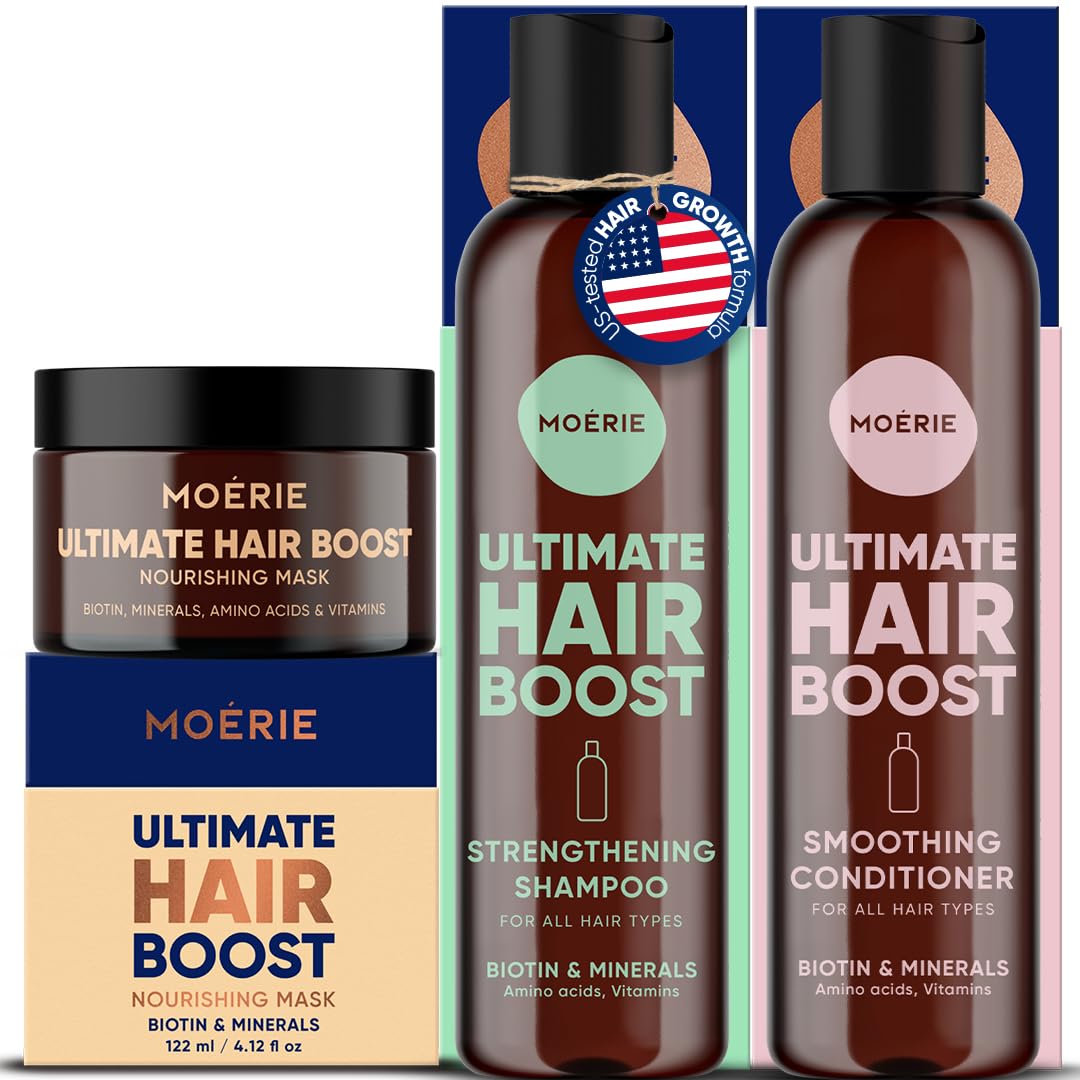 Moerie Mineral Shampoo And Conditioner Plus Hair Mask Pack – The Ultimate Hair Care Set – For Longer, Thicker, Fuller Hair - Vegan Hair Products – Paraben Free Hair Products