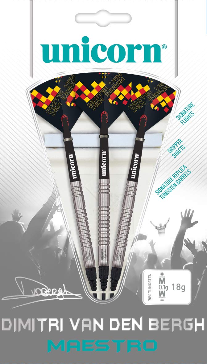 Unicorn Darts Set, Maestro 90% Tungsten - Dimitri Van den Bergh Soft Tip, Black/Red/Orange, 18 g