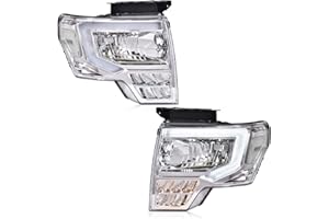 PIT66 LED Headlight Assembly Compatible with Ford F150 2009 2010 2011 2012 2013 2014 Driver & Passenger Headlamps Assemblies Clear Lens Chrome Housing Clear Reflector