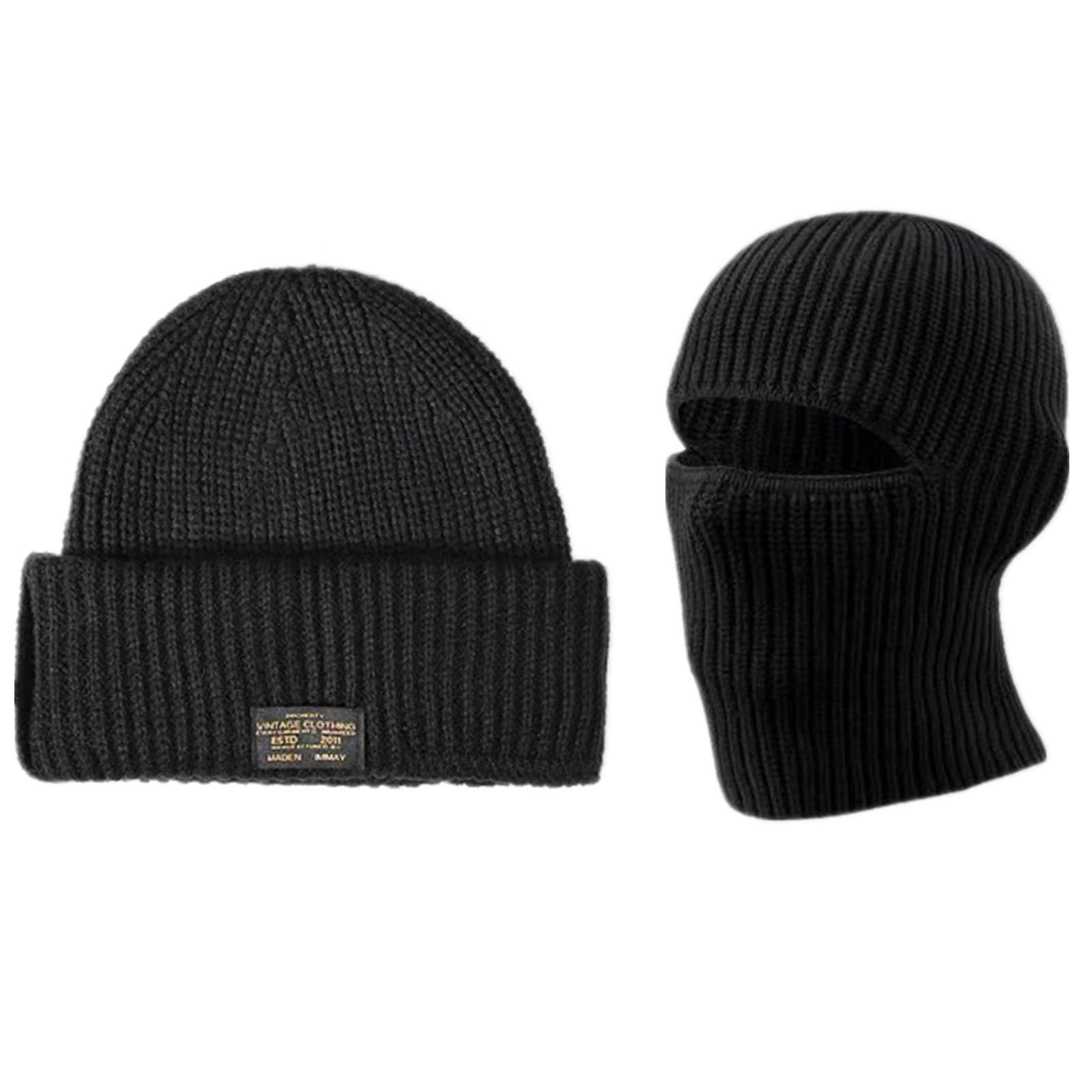 Photo 1 of Balaclava Face Mask Beanie Hats, 2 in 1 Knitted Beanie for Men Women Full Face Ski Mask Face Cover Outdoor Sports Black