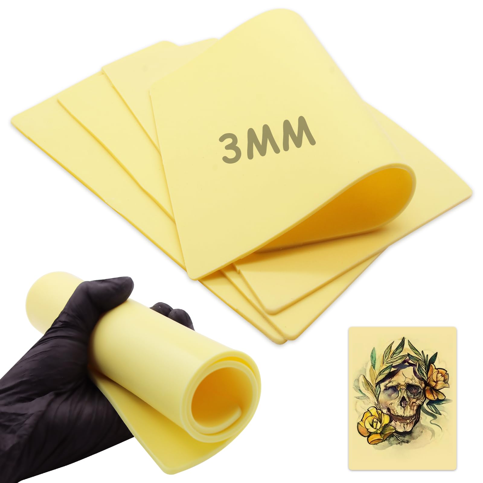 Rayyl 4PCS A4 Tattoo Practice Skin - 3mm Double Sided Silicone Fake Skin for Beginners and Experienced Tattooists (30 x 20 x 0.3cm)