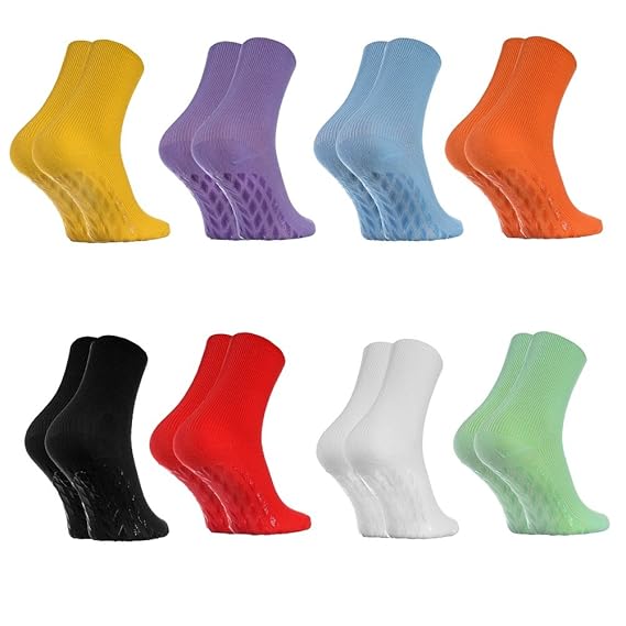 2, 4 oder 8 Paar Anti-Rutsch Socken ohne Gummibund für Geschwollene Füße, Stoppersocken ABS System Für Diabetiker und Krampfa