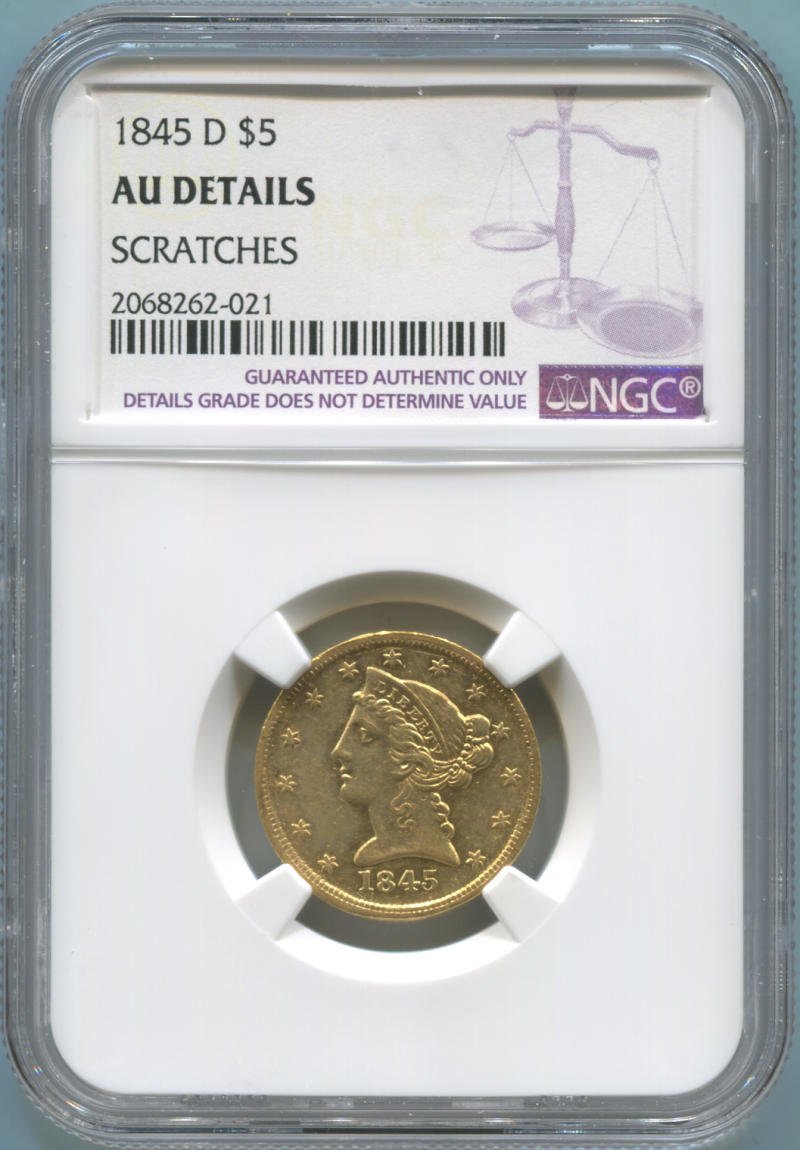 1845 D 5, Gold (Pre1933) AU Details NGC at Amazon's Collectible Coins Store