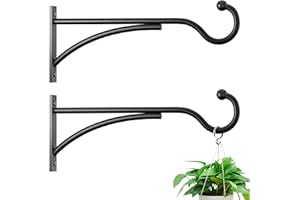 saffruff 11 Inch 2 Pack Outdoor Plant Hanging Hooks for Wall:Metal Bracket for Hanging Baskets, Bird Feeders, Wind Chimes, Flower Baskets, Yoga Mat, Lanterns, Black