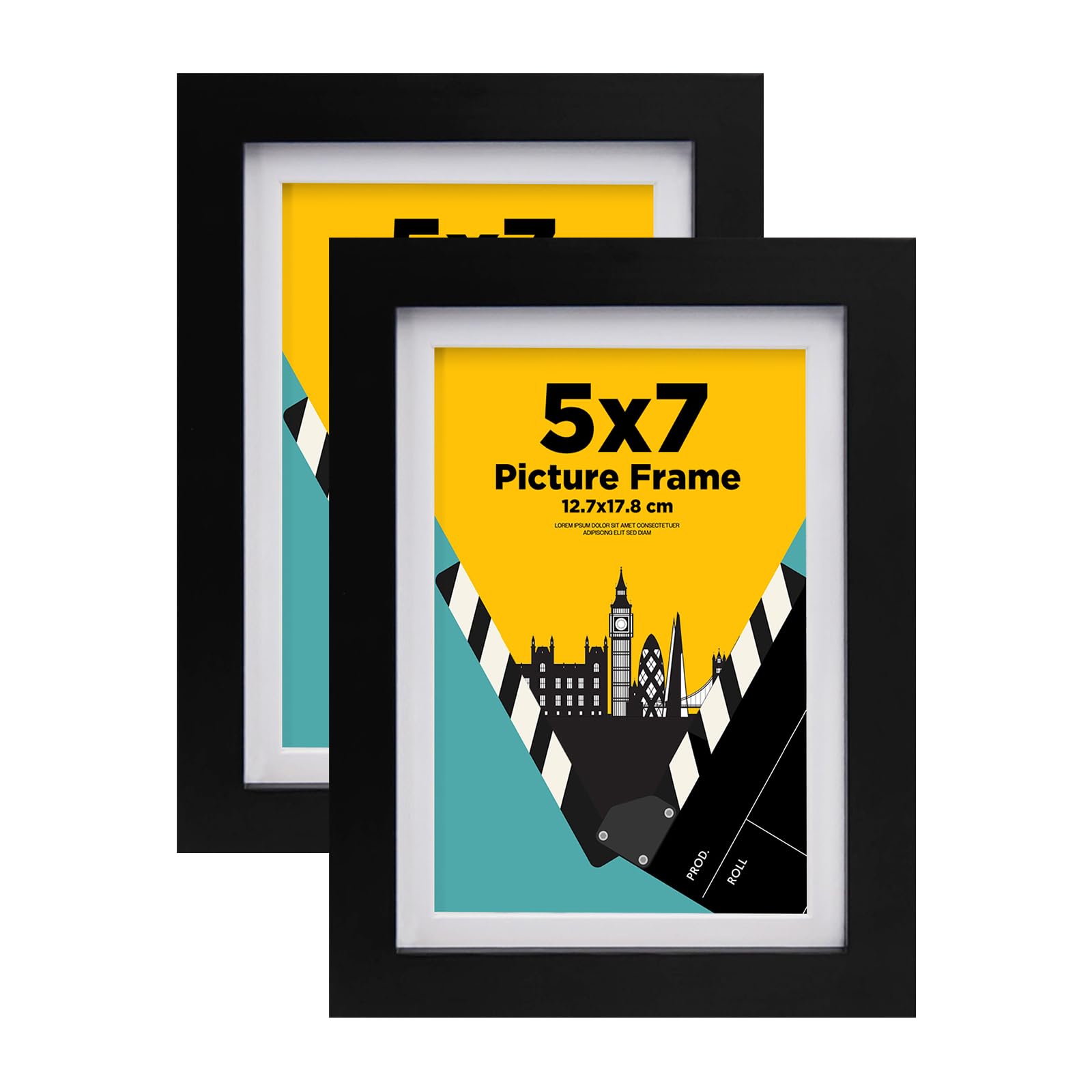 EGOFINE 7x5 Picture Frame,100% Solid Wood Frame with 4x6 Mat,7x5 Photo Frame with Acrylic Glass,17.8x12.7cm Small frame for Tabletop and Wall Mounting,Black,2 Pack