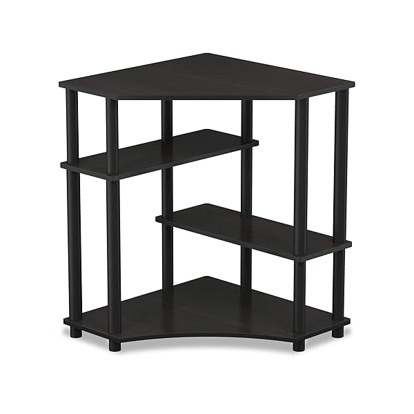 FURINNO TURN-N-TUBE DESK, GAMING DESK WITH SHELVES, CORNER COMPUTER DESK WITH SHELVES, OFFICE DESK, SPACE SAVING, FOR HOME OFFICE, BEDROOM, ESPRESSO