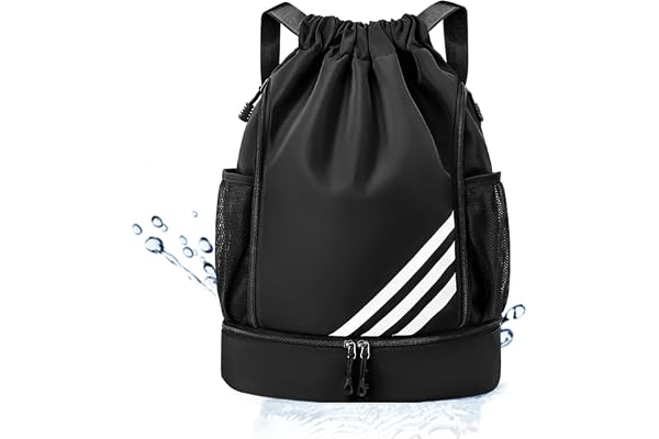 Mochila Esportiva com Cordão, Separação seca e húmida, Mochila de grande capacidade para viagens de lazer, Bolsos Laterais em