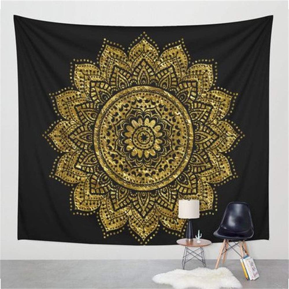 Wall Tapestry Mandala Pattern Bohemian Lotus Flower Gold Orange Spring Summer Home Decor Tapestry Wall Hanging Decoration for Living Room Bedroom Dorm Micro Fiber Peach Superior Durable Material