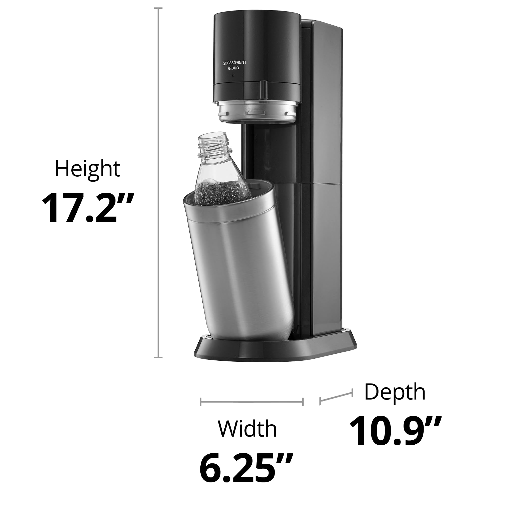 SodaStream E-Duo Sparkling Water Maker (Black) with 60L CO2, 1 BPA- Free Carbonating Bottle and (1)1L Glass Bottle