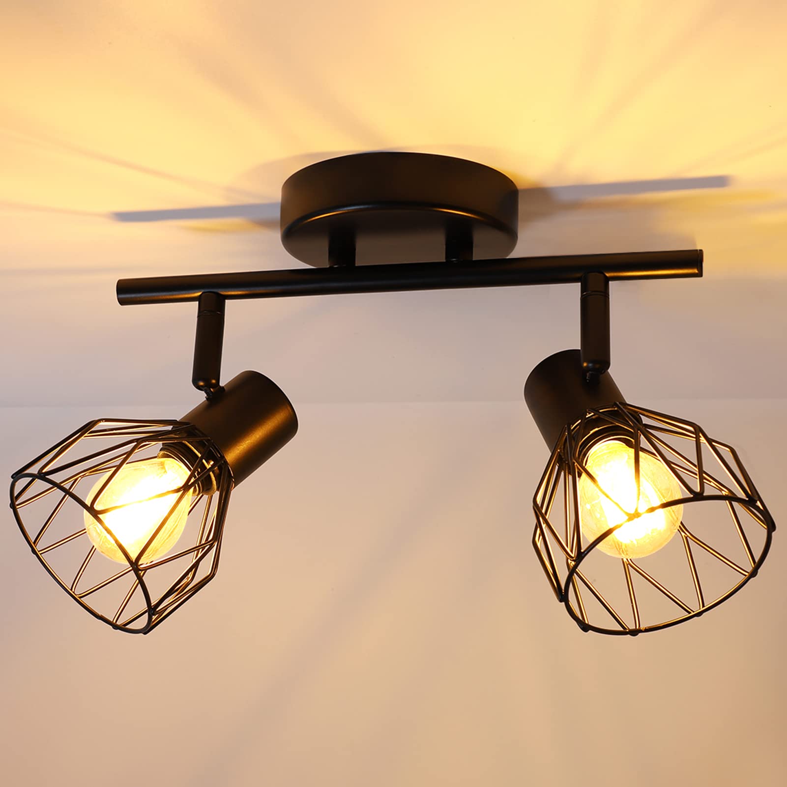 Dehobo Spot Light Fittings for Ceilings Adjustable in Matt Black Wire Cage Wall Spotlights with E14 Base Kitchen Spot Lights Industrial 2 Way Ceiling Light Bar for Indoor Hallway Living Room Shop — image 1