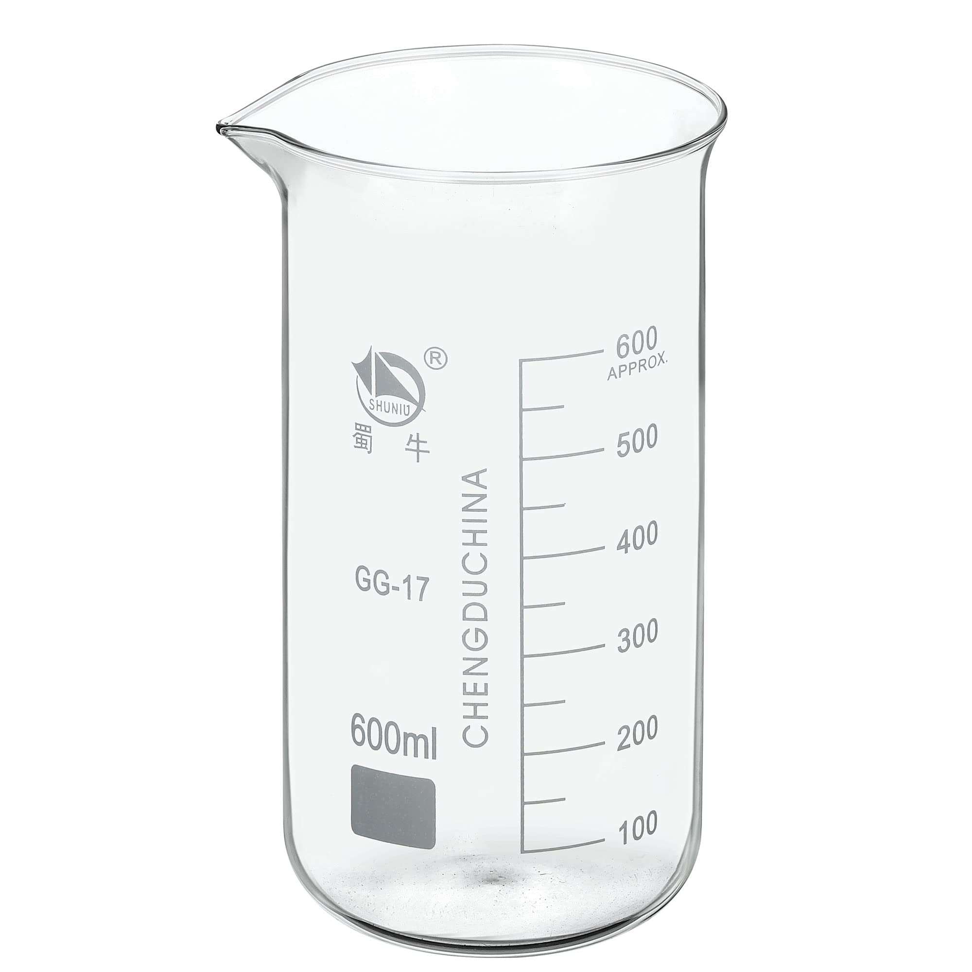 PATIKIL 600ml Tall Form Glass Beaker, 3.3 Borosilicate Glass Graduated Printed Scale Measuring Cups with Spout for Kitchen Lab Liquids Transit Boiling
