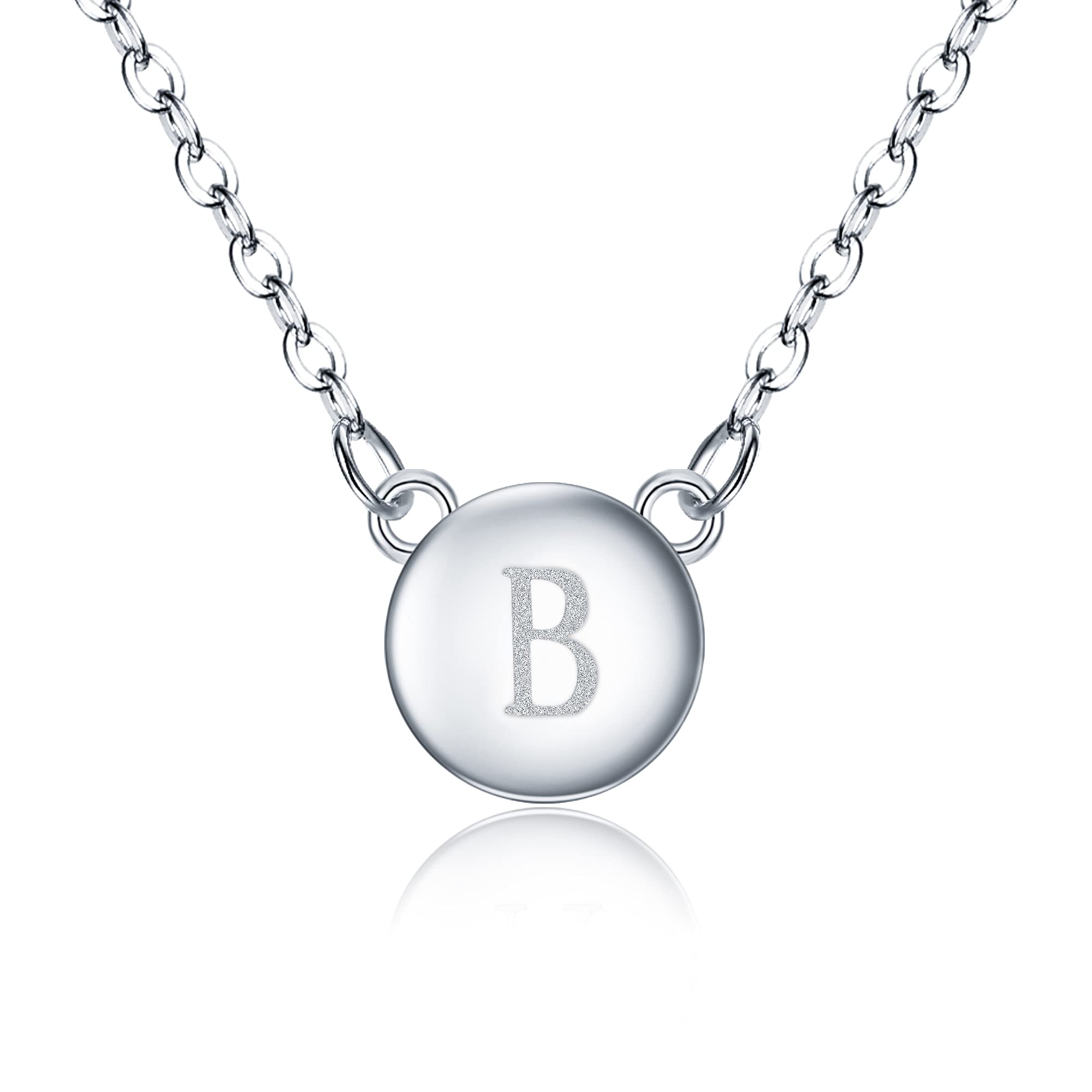 Clearine Letter Initial 925 Sterling Silver Necklace Double Side Round Alphabet Pendant Jewellery Gift for Women's Girls Letter B