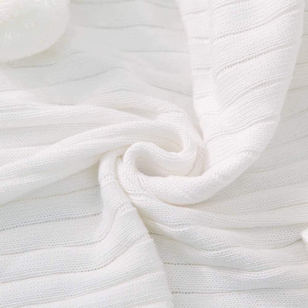 Fomoom Throw Blanket for Couch, 40 x 60 Inch White Pom Pom Throw Blanket Knit Blanket with Pom Poms, Fuzzy, Fluffy, Plush, Soft, Cozy, Warm Knitted Cover, Decorative Cotton Blanket for Sofa Bed: Home & Kitchen