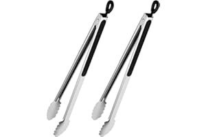 DAILY KISN Grill Tongs, 17 Inch Extra Long BBQ Tongs, Premium Stainless Steel Metal Tongs for Cooking, Grilling, Charcoal, Barbecue/BBQ, Buffet (17", 2PCS)