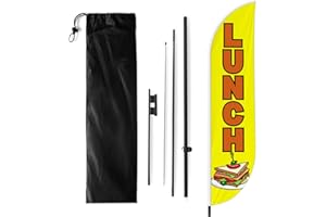 BABY CUDDLE BOX Lunch Sign feather flag Pole kit for Outdoor by BCB Print | 11 FEET Long Polyester Outdoor Banner Flag Pole Mount for Easy Hang | HD Print Swooper Flags to Advertise | Made in USA