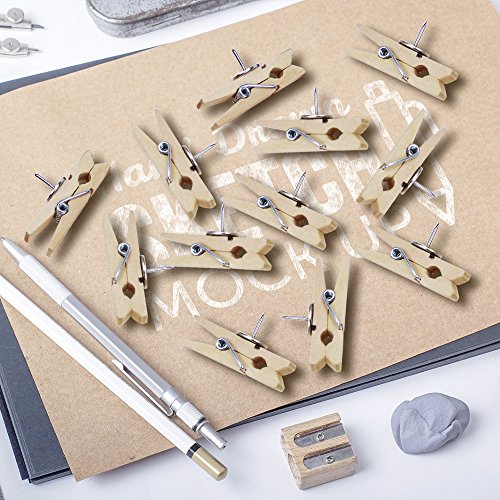 Meetory Push Pins with Wooden Clips Thumbtacks Pushpins for Cork Boards, Photo, Craft Projects, Notes, Artworks -No Holes for The Paper (50 PCS Natural Color)