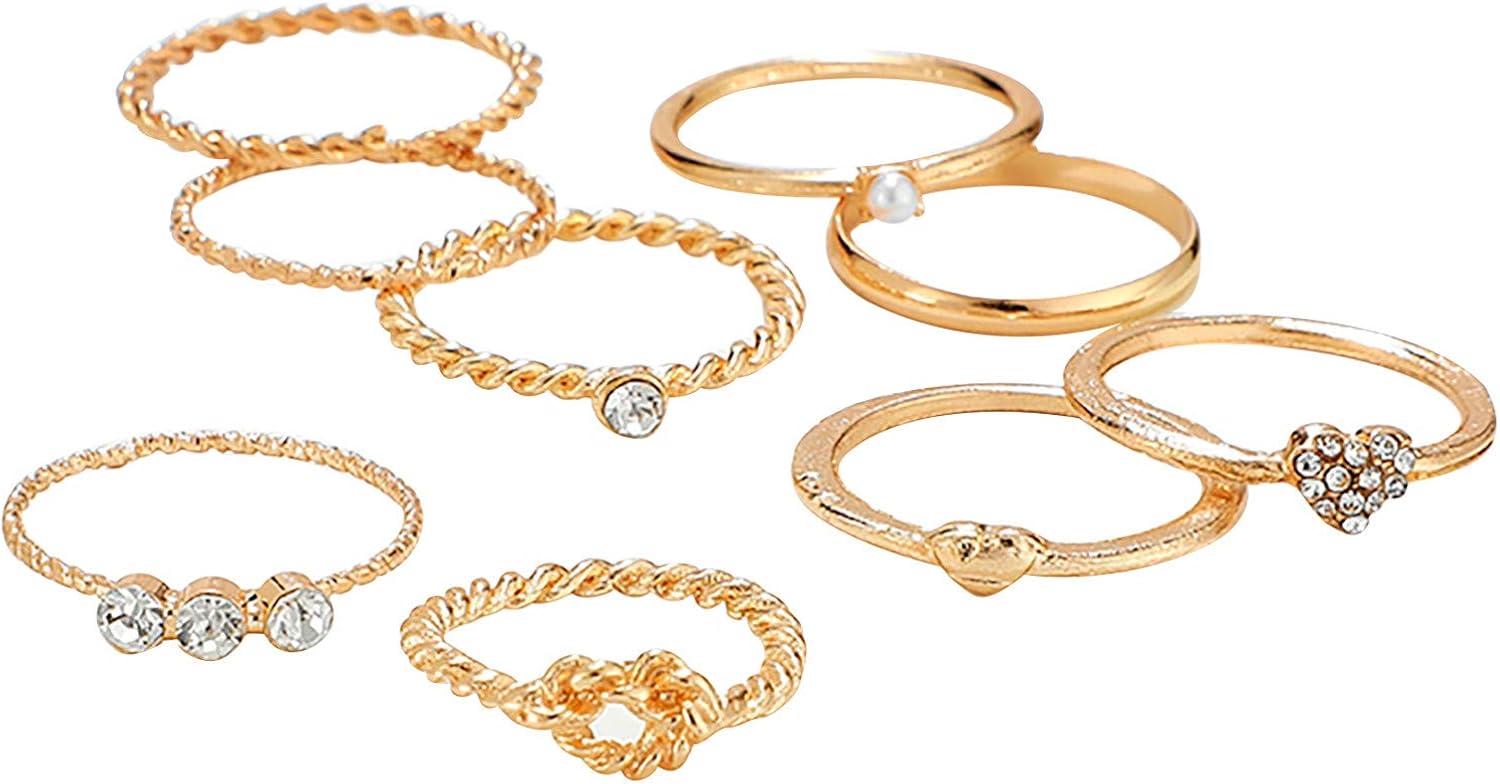 HEling614 Pcs Women Rings Set Knuckle Rings Gold Bohemian Rings for Girls Teens Party Daily