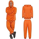 XonyiCos Adult Orange Sweatshirt Suit, Halloween Cosplay Costume with Fake Mustache & Eyebrows
