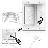 Naerza in Wall Cable Management Kit with Recessed Tv Outlet Box-Two-Hole Socket, 9ft Cord,Tv Cable Hider Wall Kit Hider Box Fits All Plugs, Easy, Safe Cable Management