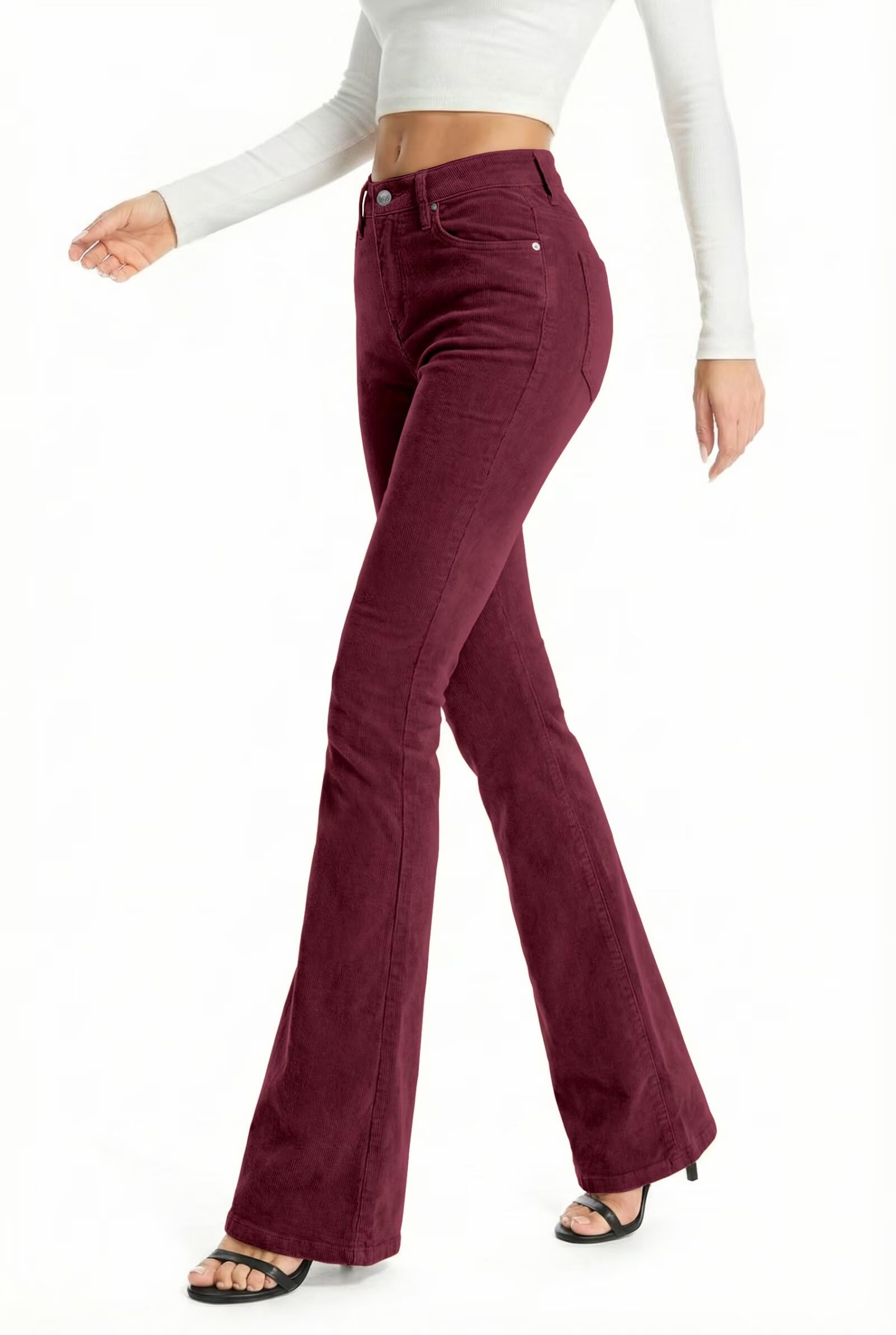 View 1 of & Company Super Comfy Stretch Women 11 Pockets Corduroy Boot Cut Pants P21951BL Berry 7