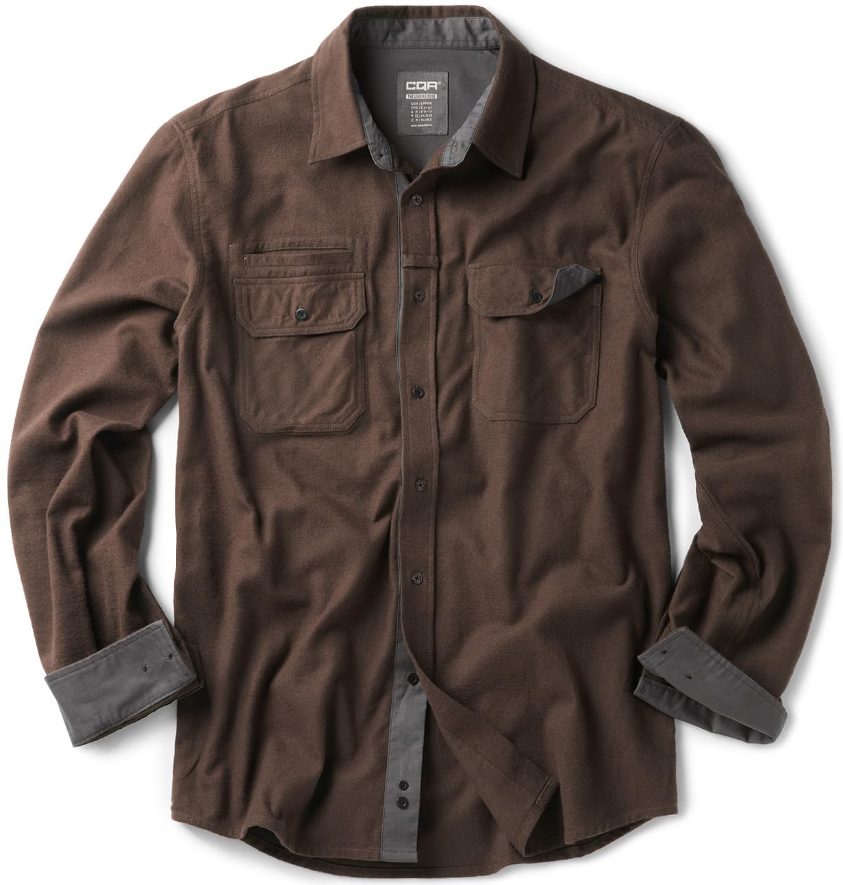Photo 1 of *** DIFERENT COLOR RED****CQR Men's 100% All Cotton Button Down Flannel Shirts, Long Sleeve Brushed Warm Soft Casual Outdoor Plaid Shirt, Solid Dark Brown, XX-Large