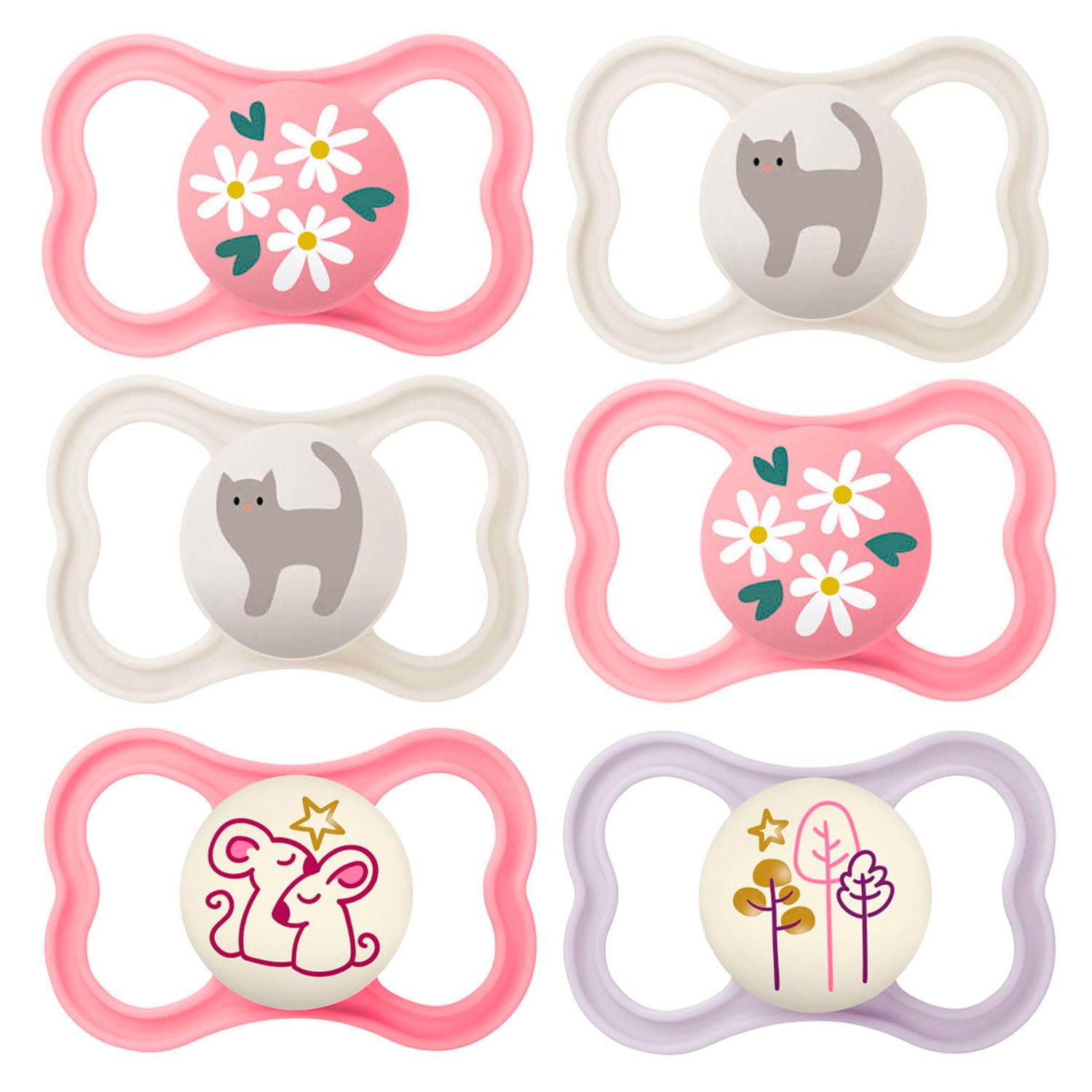 MAM Day & Night MAM Air Silicone Dummy 6-16 Months // MAM Air Night Girl // Set of 6 // Includes 3 Sterilised Transport Boxes