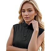 Eyibenlilan Elastic Knit Fake Collar Chiffon Pleated Lace Ruffle Collar Trim and Faux Pearl Buttons Dickey Collar for Women