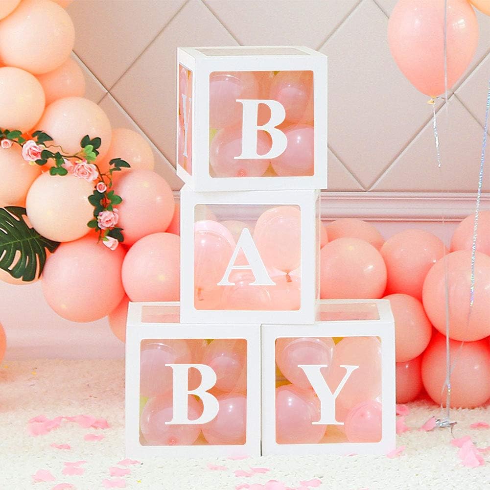 OurWarm Baby Shower Boxes Party Decorations, 4pcs Large Transparent