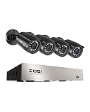 ZOSI 3K Lite Security Camera System Indoor Outdoor,AI Human/Vehicle Detection,Night Vision,Remote Access,4pcs 1080P 1920TVL Weatherproof Surveillance Cameras,H.265+ 8CH CCTV DVR(NO HDD)