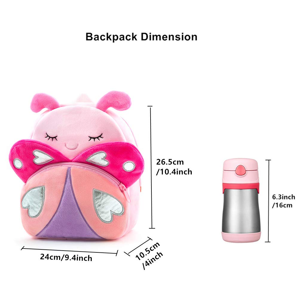 NICE CHOICE Cute Toddler Backpack Toddler Bag Plush Animal Cartoon Mini Travel Bag for Baby Girl Boy 2-6 Years(Pink Butterfly)