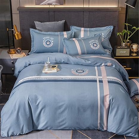 Amazon 布団カバーセット コットンシンプルなメンズストライプチェック柄の4ピースコットンキルトカバー オールシーズンで利用可能 寝具カバーセット 和式 繊維 掛け布団カバー ボックスシーツ 枕カバー ベッド用 封筒式 ふわふわ 優しい肌触り 柔らかい おしゃれ 通気