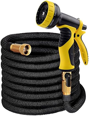 Garden Hose 50ft - Expandable Water Hose with Strongest Brass Connectors, Triple Layer Latex Core, Extra Flexible Fabric &amp; 9 Function Spray Nozzle - Expanding Car Wash Hose Kit