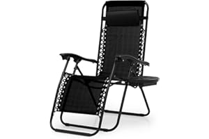 OS MOTOR Zero Gravity Chairs, Portable Folding Reclining Lounge Chairs with Adjustable Pillow and Cup Holder Trays for Outdoor, Patio, Beach, Camping, Garden, Poolside, Black