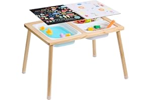 VEVOR Sensory Table for Toddlers, Kids Activity Table with 3 Foldable Storage Bins & Double-Sided Board, Indoor/Outdoor Play Sand and Water Table, Wooden Kids Sensory Table for Drawing Studying Dining