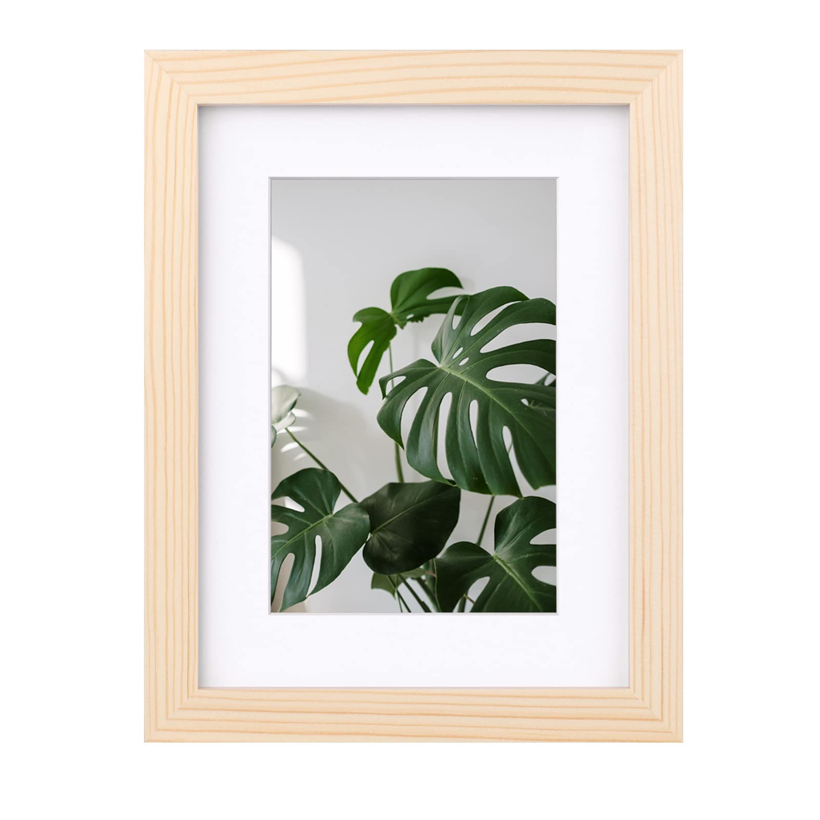 EGOFINE 8x6 Photo Frame Natural Wood - Solid Wood Frame for Table Top and Wall Mounting with 4x6 Mat