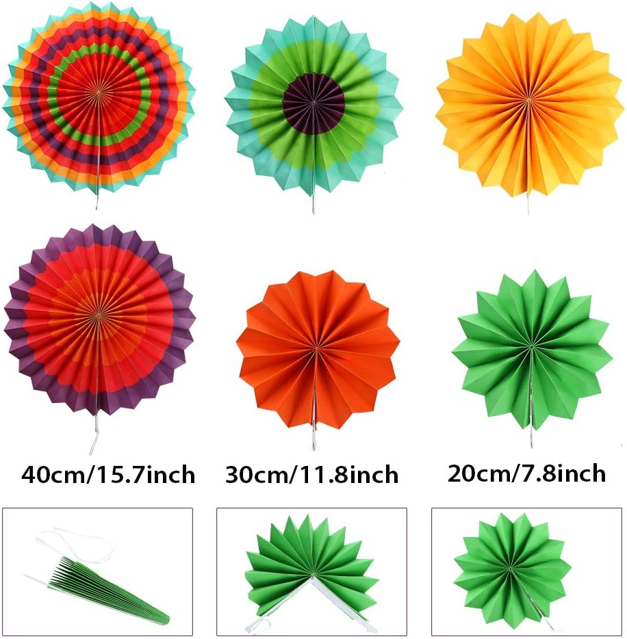 Auihiay 32 Pieces Fiesta Party Decoration Include Paper Fans, Tissue Paper Pom Poms, Circle Dot Garland and Tissue Paper Tassel for Birthday Parties, Wedding Décor, Taco Party or Mexican Party: Arts, Crafts & Sewing