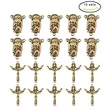 PandaHall 10 Sets Tibetan Style Rosary Cross and Center Miraculous Medal with Alloy Crucifix Cross Pendants and Oval Chandelier Links for Rosary Holy Beads Necklace Making Antique Golden