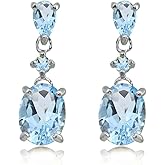 Sterling Silver Genuine or Synthetic Gemstone Oval 3 Stone Drop Dangling Earrings for Women