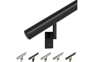 Promenaid 7ft Handrail Kit – Black, Made in Canada – Indoor/Outdoor Aluminum Stair Railing, 1.6'' Round – Includes 4 Pivoting Wall Brackets & Flush Endcaps – Modern Safety Handrail