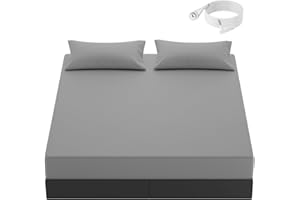 GAEASOMA Grounding Sheets Queen Size, 10% Pure Silver Fiber + 90% Organic Cotton, Grounded Sheet Earth Connected Bedding Fitted Earth Sheets with Grounding Cord (Gray, Queen)