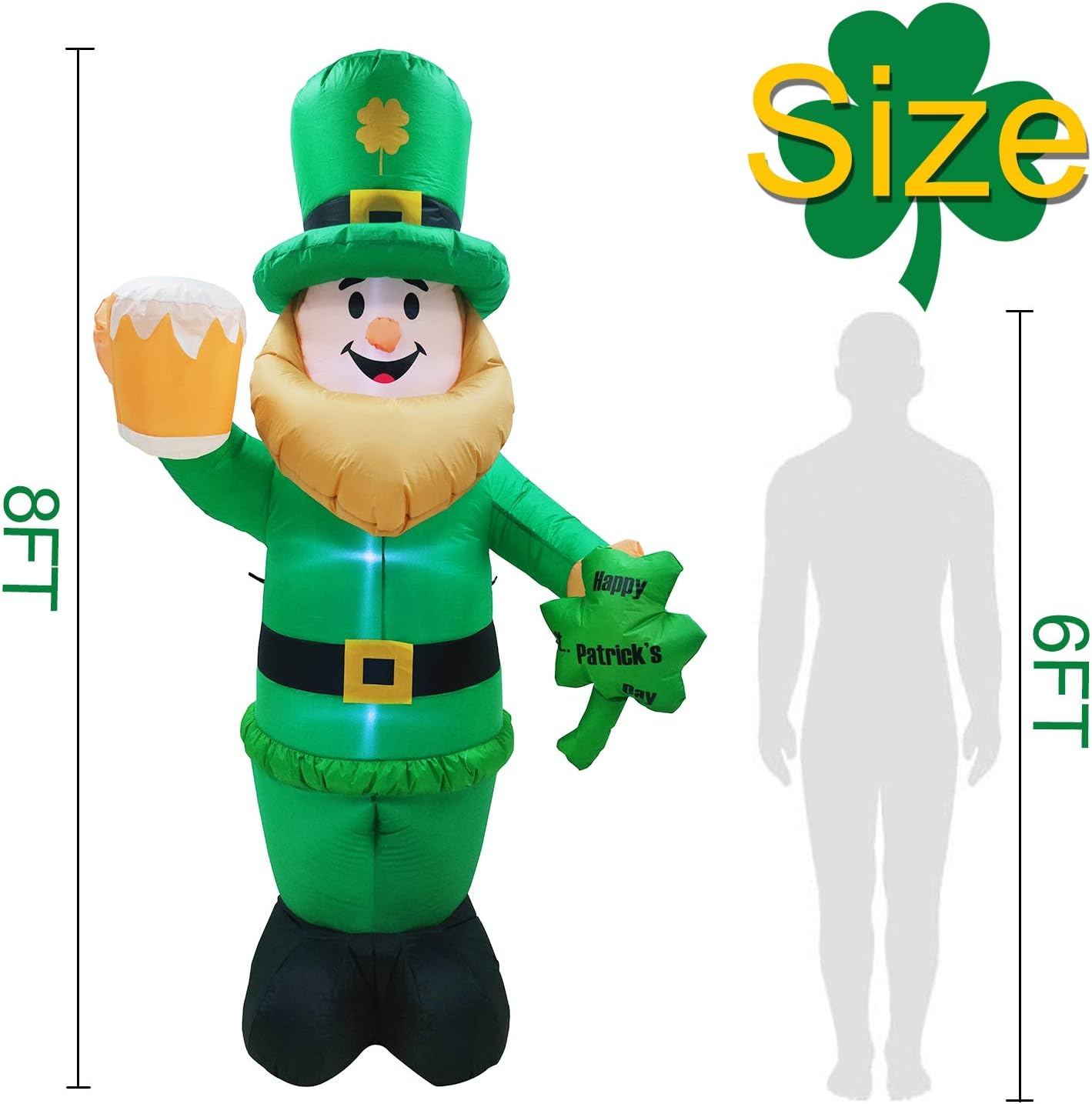 8 Foot St Patricks Day Inflatable St Patricks Day Decorations Outdoor Giant Inflatable Leprechaun with LED Light Holding Shamrocks Beer for Irish Day Yard Decoration Lucky Decor Fun Holiday Blow Up: Garden & Outdoor