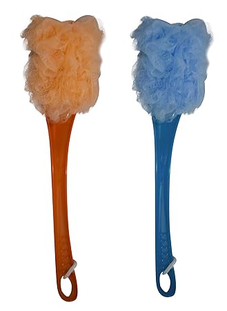 Ekan Bath Loofah Back Scrubber With Handle For Men & Women, 35 Grams, Pack of 1 (Assorted Colors-Set of 2Pcs)