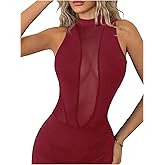 Milumia Women's Sleeveless Sheer Mesh Bodysuit Mock Neck Cut Out See Through Tank Top