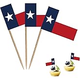 Texas Toothpick Flag Texas State Small Mini Cocktail Fruit Cupcakes Toppers Food Stick Flags Decorations,100 Pack