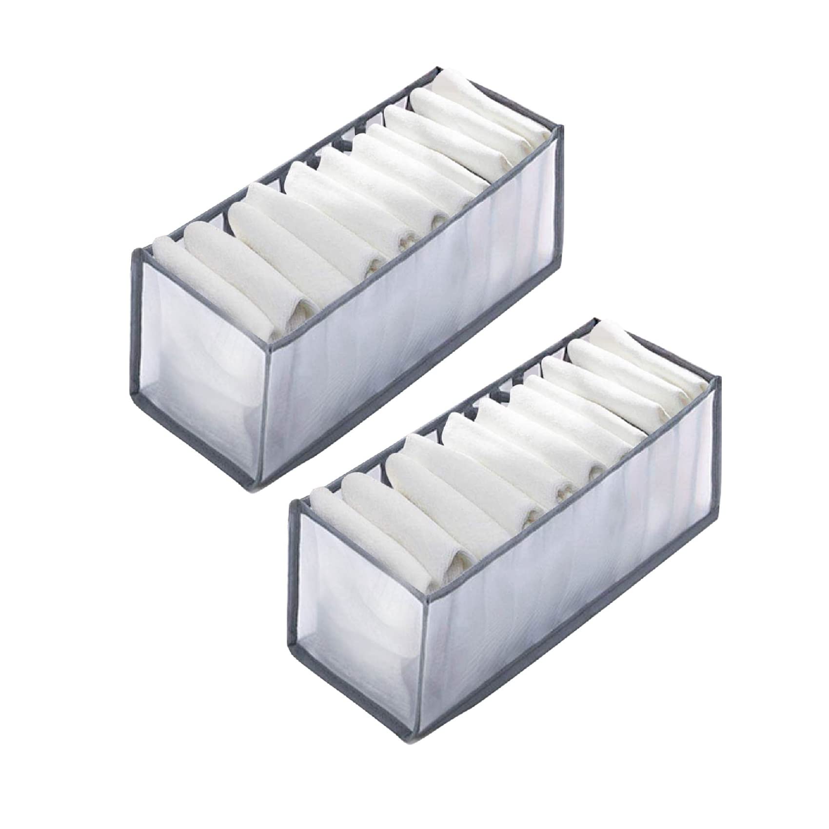 MELTU 2 Pcs Wardrobe Storage Organiser, Underwear Storage Organiser, Compartment Storage Boxes, Foldable Organiser Drawer for Sock, Bra, Belts (Grey-11 Cells-2Pcs)