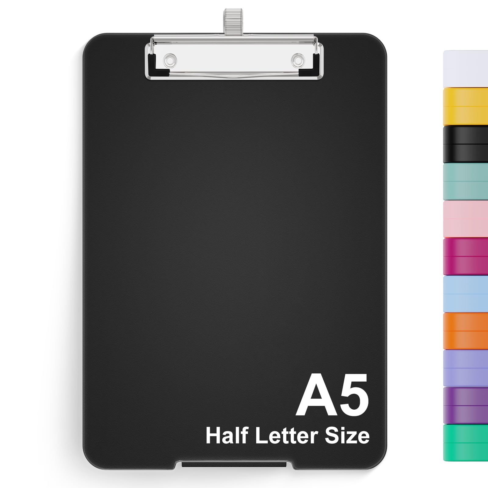 Hongri A5 Clipboard with Storage, Metal Retractable Pen Holder, 6 x 9'' Nursing Plastic Foldable Clip Board, Office Supplies, School Supplies, Menu Box for Work, Black