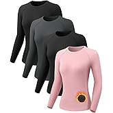 Mexholin 4 Pack Thermal Long Sleeve Shirts for Women Fleece Lined Thermal Underwear Tops Basic Compression Shirts