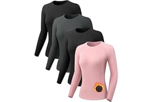 Mexholin 4 Pack Thermal Long Sleeve Shirts for Women Fleece Lined Thermal Underwear Tops Basic Compression Shirts
