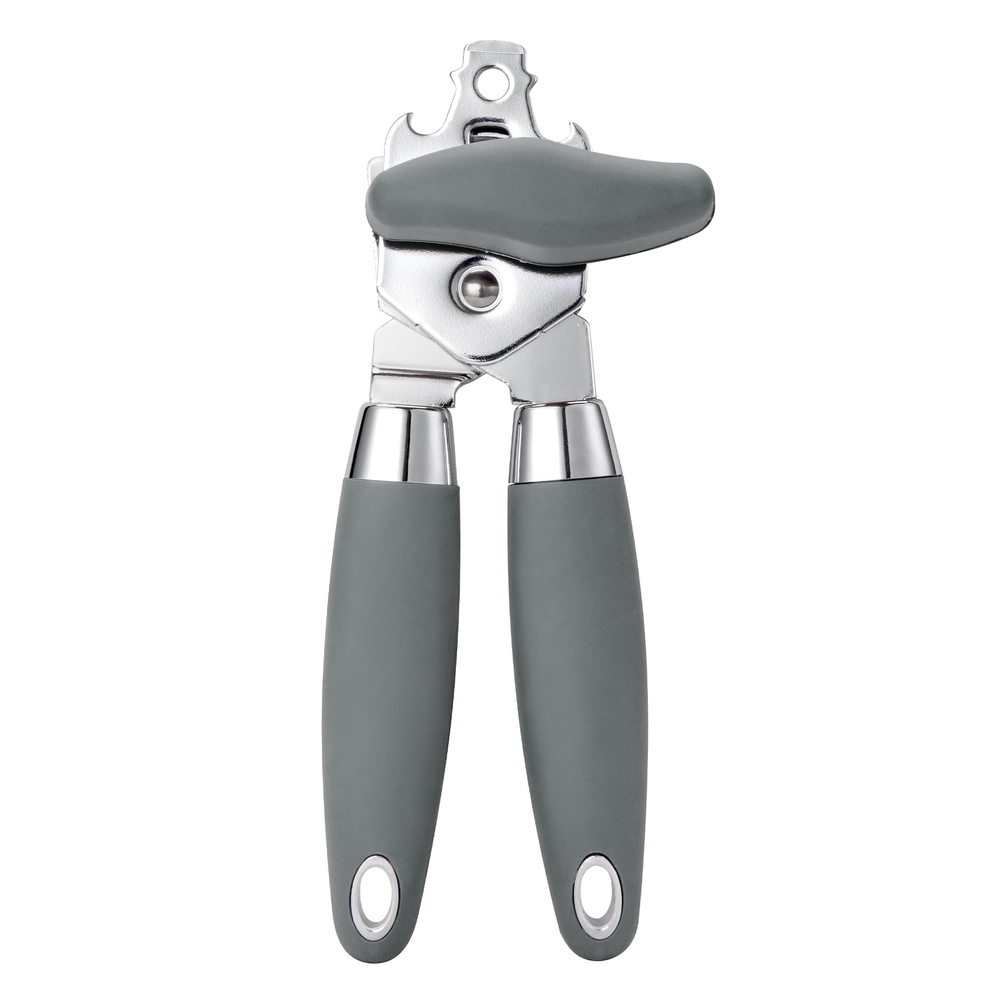 Can Opener Manual, TJ POP Heavy Duty Tin Opener for Arthritic Hands, UK Can Openers that Work with Stainless Steel Sharp Blade, Smooth Edge Non-Slip Handles (Grey)