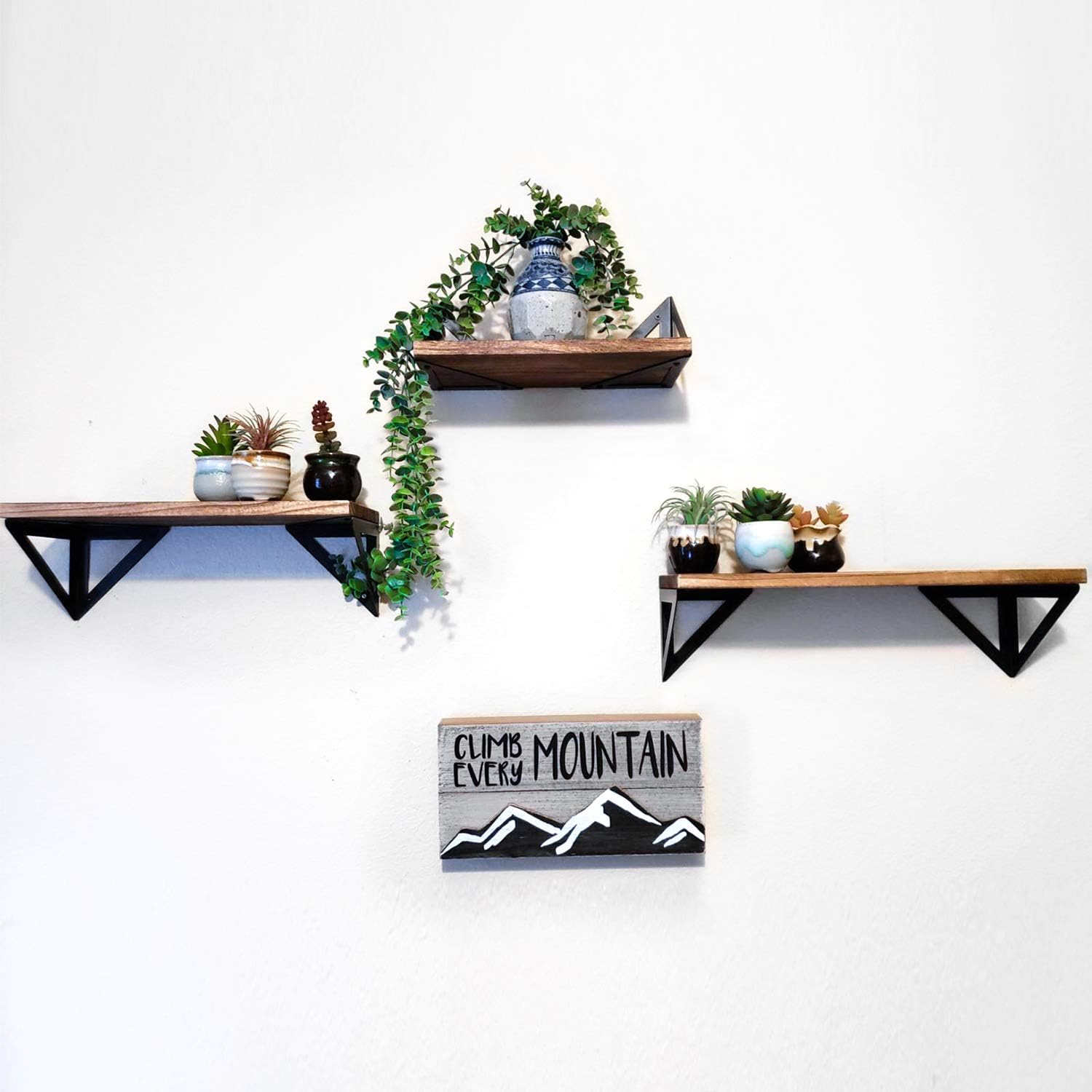 Klvied Floating Shelves Wall Mounted Set of 4, Rustic Wood Wall Shelves, Storage Shelves for Bedroom, Living Room, Bathroom, Kitchen, Office and More, Carbonized Black: Furniture & Decor